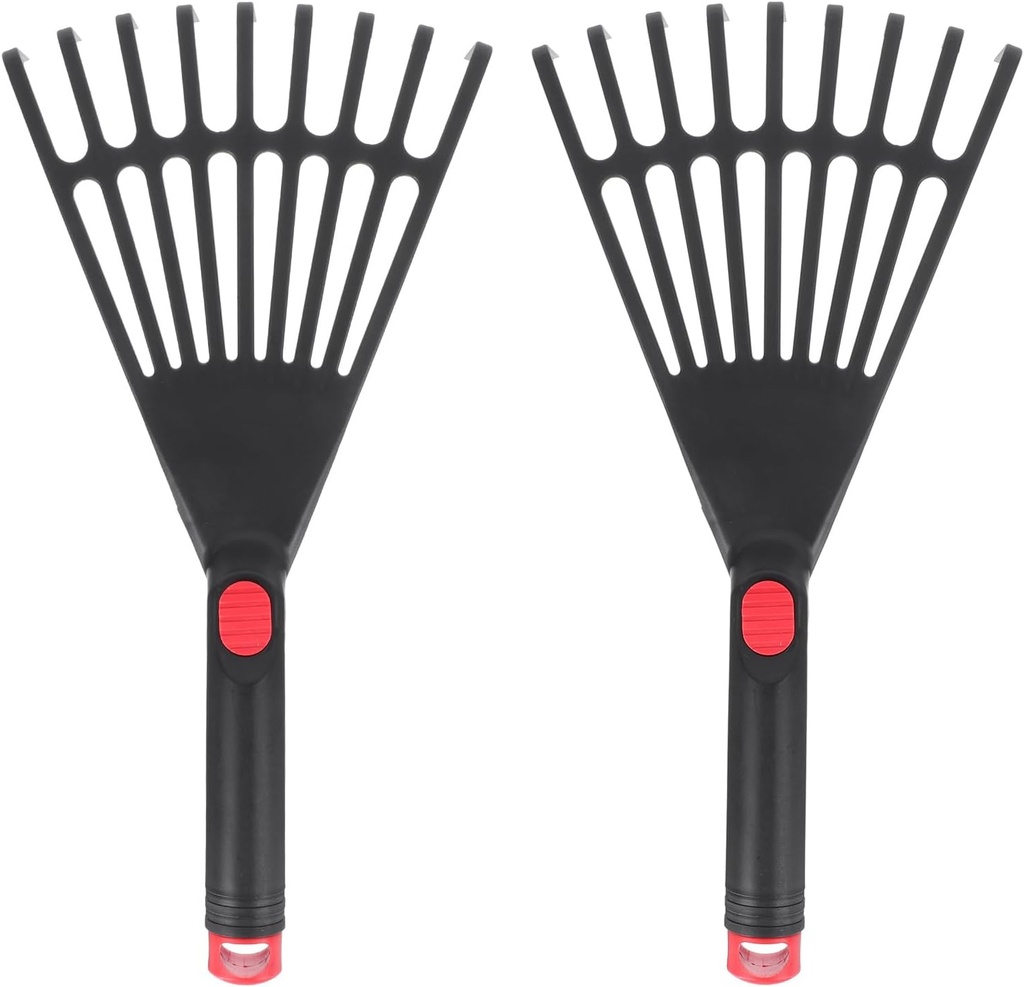 Garneck 2PCS Small Plastic Leaf Rakes for Garden – Ergonomic Hand Rake for Leaves - Soil Tilling - and Mulch Spreading – Lightweight Plastic Rakes for Gardening and Patio Cleaning