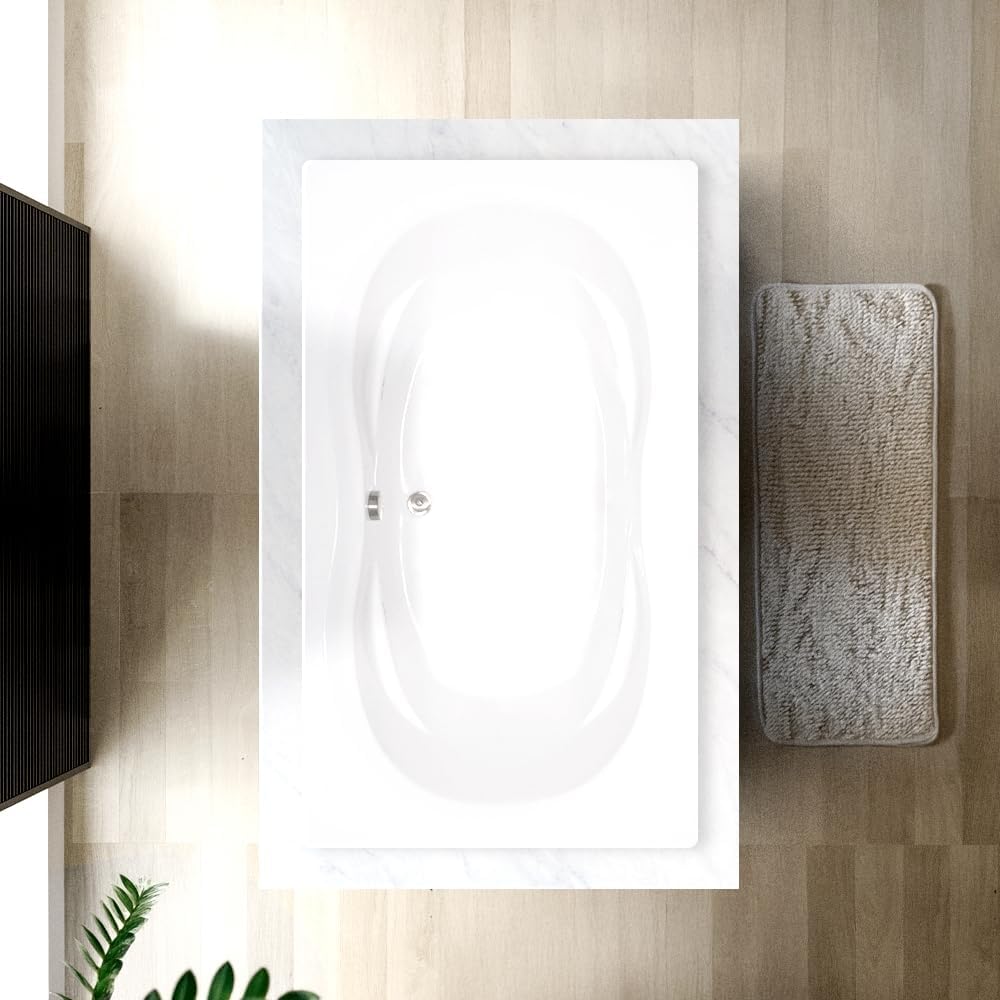 72 in. x 42 in. Acrylic Rectangular Drop-In Soaking Bathtub with Center Drain in White