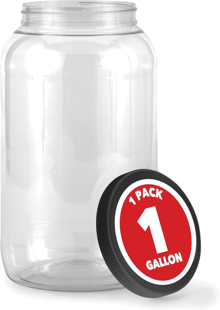 Stock Your Home 1 Gallon Clear Plastic Jars with Lids (1 Pack) 128 oz Wide Mouth Large Jar with Lid, Big Container for Candy, Cookies, Arts & Crafts, Bartender Money Tips, Kitchen & Pantry Storage