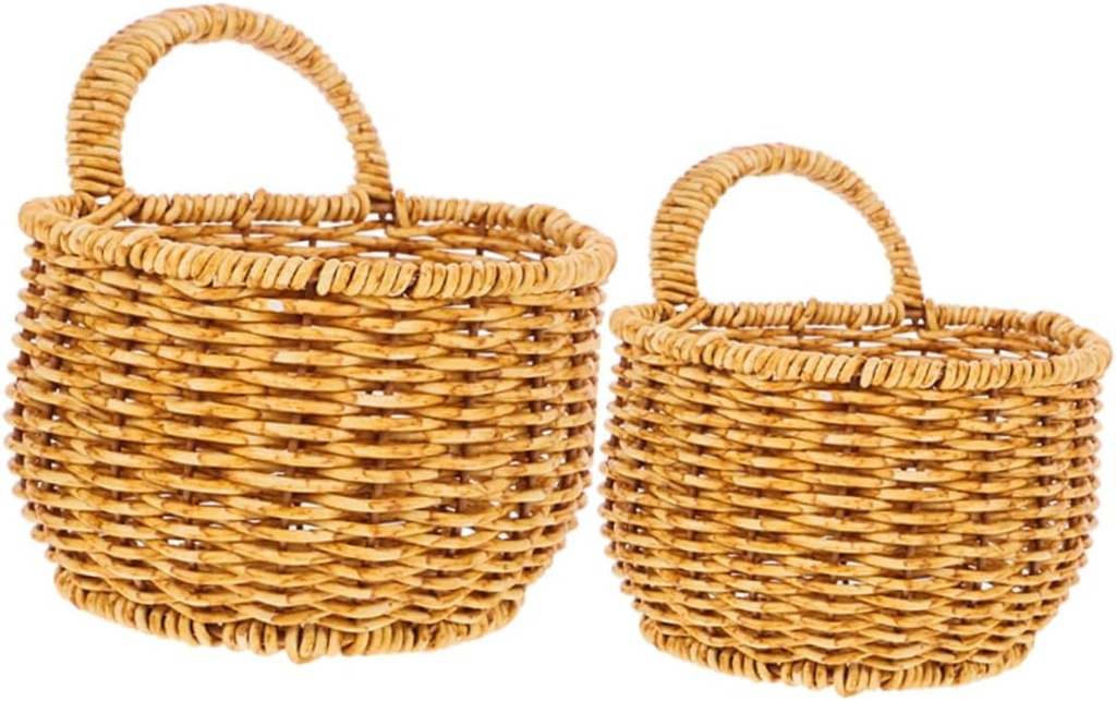 GLEAVI 1set Wall Hanging Fruit and Vegetable Storage Basket Kitchen Organizer for Onions Garlic and Seasonings Rustic Woven Design for Home and Restaurant Use