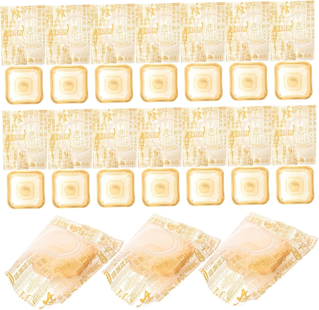 Luxshiny Moon Cake Tray and Packing Bag for Desserts Egg Yolk Puff Food Container Pouch Stable Bottom Baking Packaging for Mooncakes Pastries Cupcakes Bags with Trays Easy to Assemble and