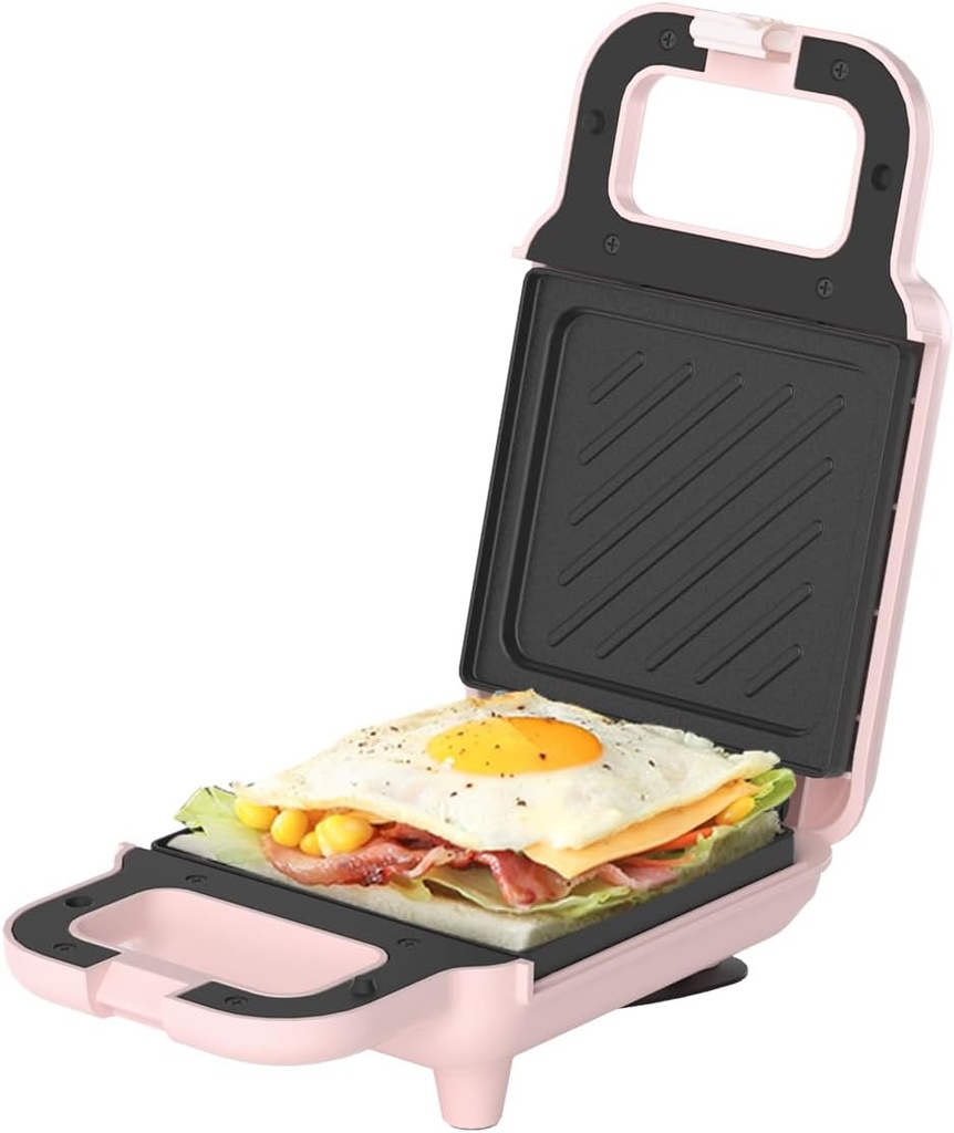 SIMPLUS Electric Sandwich Maker with Non-Stick Plates, Indicator Lights, Cool Touch Handle, Easy to Clean and Store, Perfect for Cooking Breakfast, Grilled Cheese, Tuna Melts and Snacks, Pink