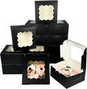 Bakepacker Black 30-Packs Bakery Boxes with Window 6x6x3 inches Thick & Sturdy Macaroon Pastry Boxes Cookie Boxes for Bakerys