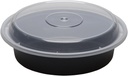 SafePro 24 oz. Black Round Microwavable Container with Clear Lid, Lunch Bento Box, (Case of 100)