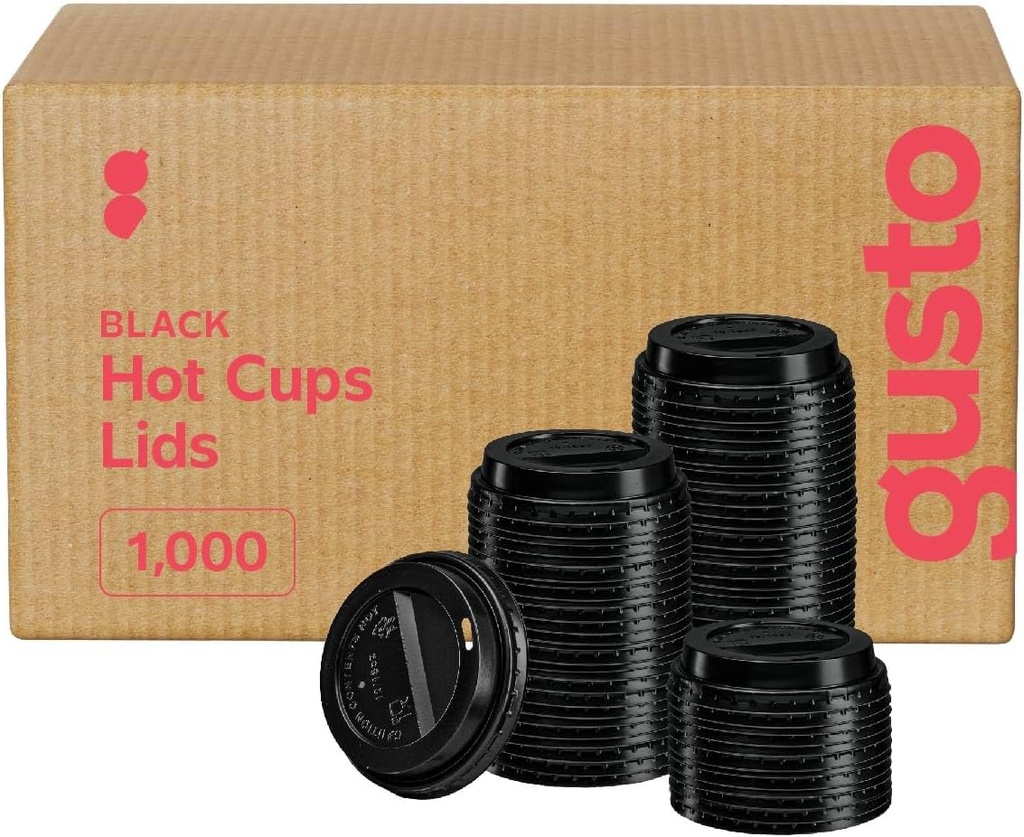 GUSTO [Case of 1,000] Disposable Plastic Dome Lids for 10, 12, 16, & 20 oz. Paper Hot Coffee Cup - Black (Formerly Comfy Package)