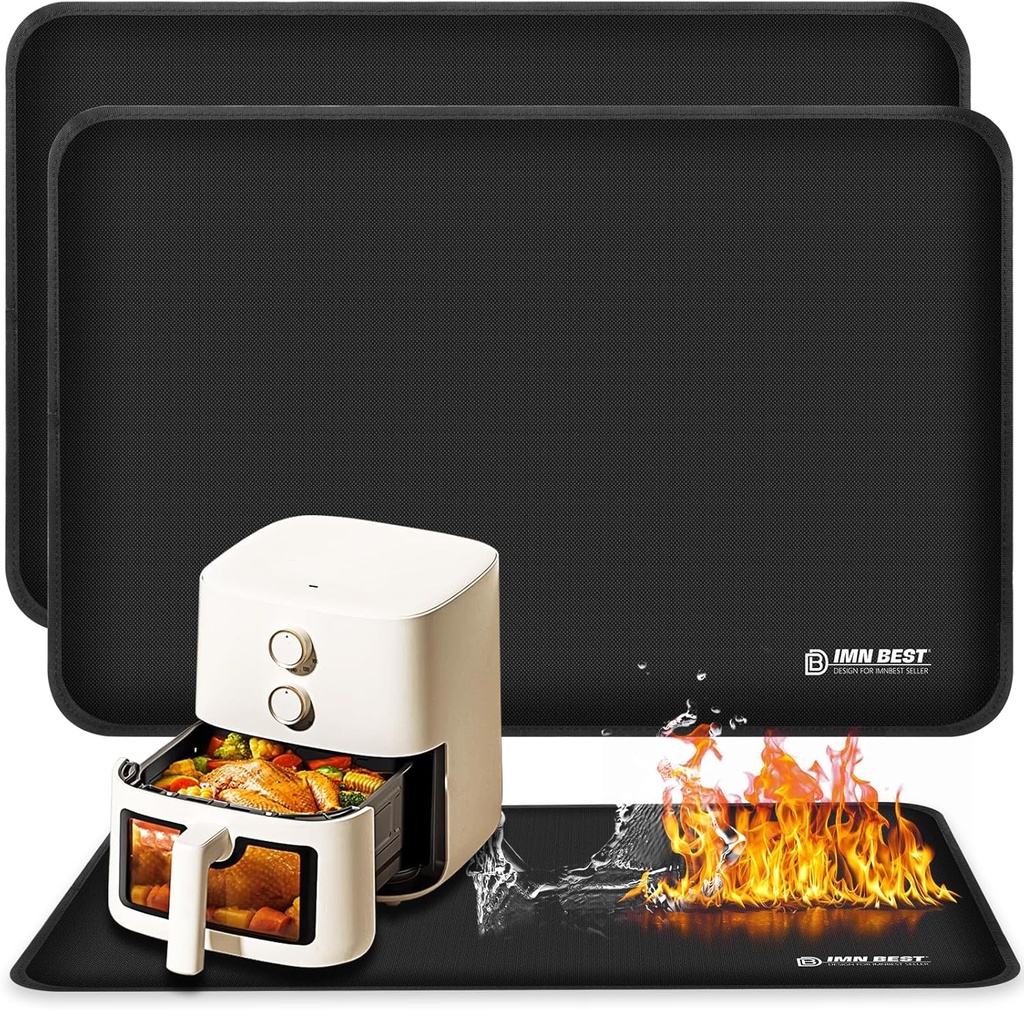 Heat Resistant Mat for Air Fryer Site, Fireproof Silicone Mat for Kitchen Countertop, Non-slip and Waterproof, Countertop Protector (Black, (17.5"X13.5") x2)