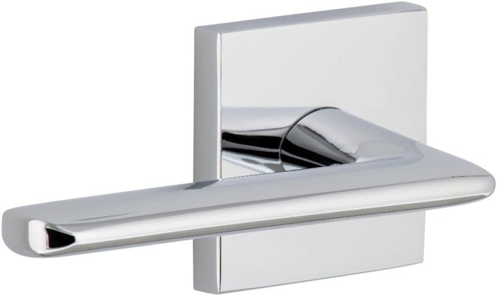 Viaggio QADBRZ_PRV_238_LH Quadrato Left Handed Solid Brass Privacy Door Lever Set with Brezza Lever and Quadrato Backplate - 2-3/8" Backset - Bright Chrome
