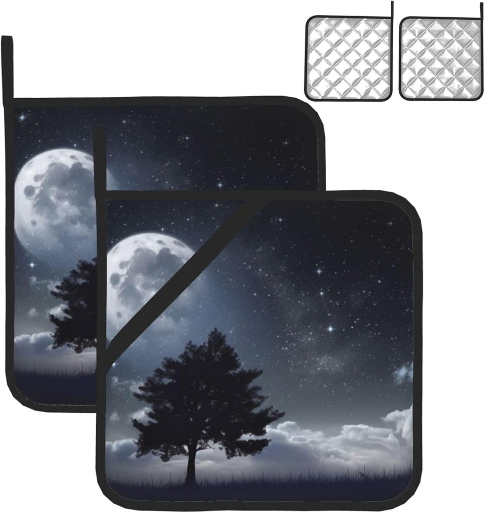 Pot Holders for Kitchen Heat Resistant Hot Pads with Pockets Star Night Sky Pot Holder Oven Pads Non Slip Potholders for Cooking Baking Microwave BBQ Kitchen Accessories 8 x 8 Inches
