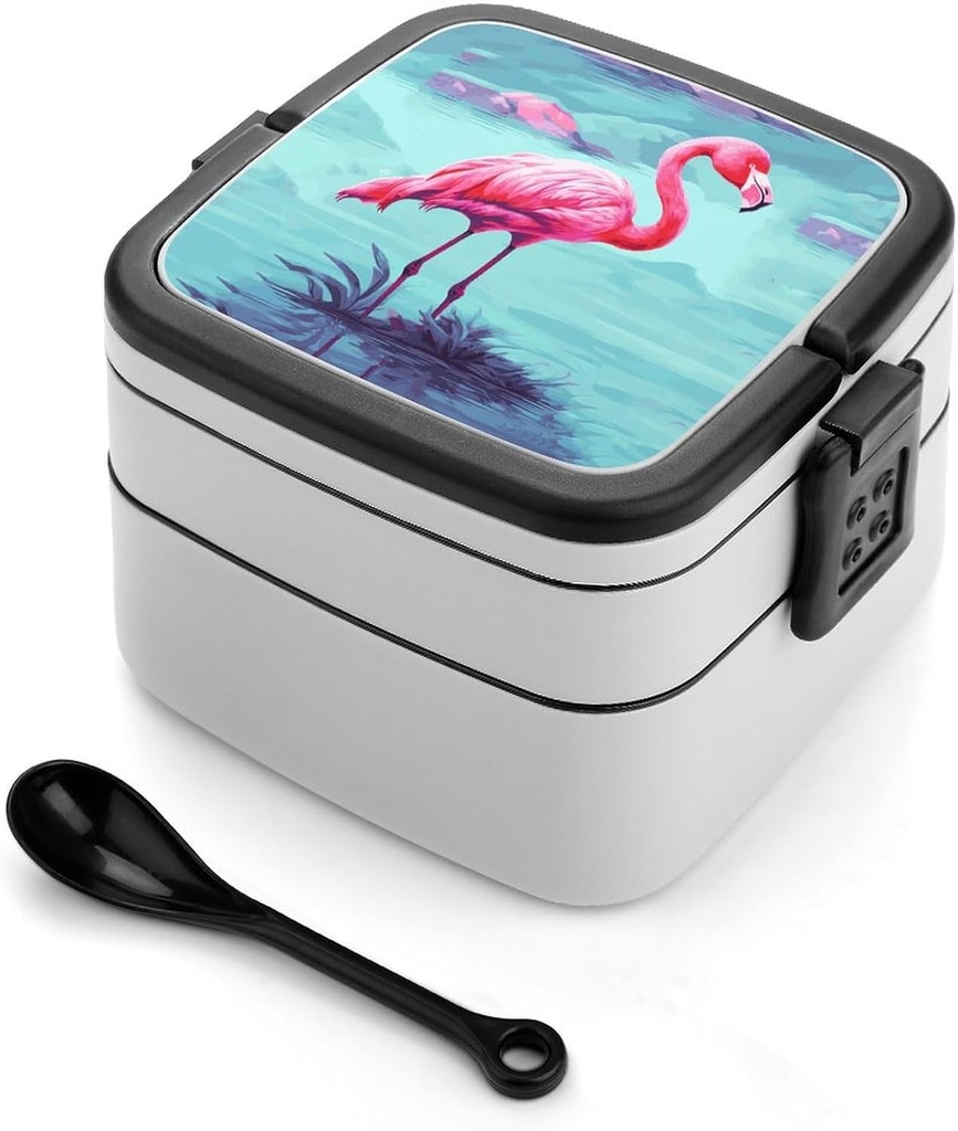 Bento Box Stackable Lunch Box with 2 Compartments Leak-Proof Food Storage Containers Pink Flamingos Bento Lunch Box for Adults Lunch Containers with Utensil Set