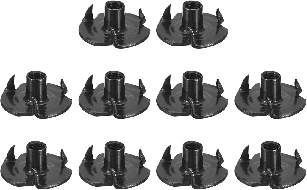 uxcell #8-32 T-Nuts, Zinc-Plated Carbon Steel 3-Pronged Tee Nuts Threaded Inserts for Climbing Holds and Wood Working, Black 20Pcs
