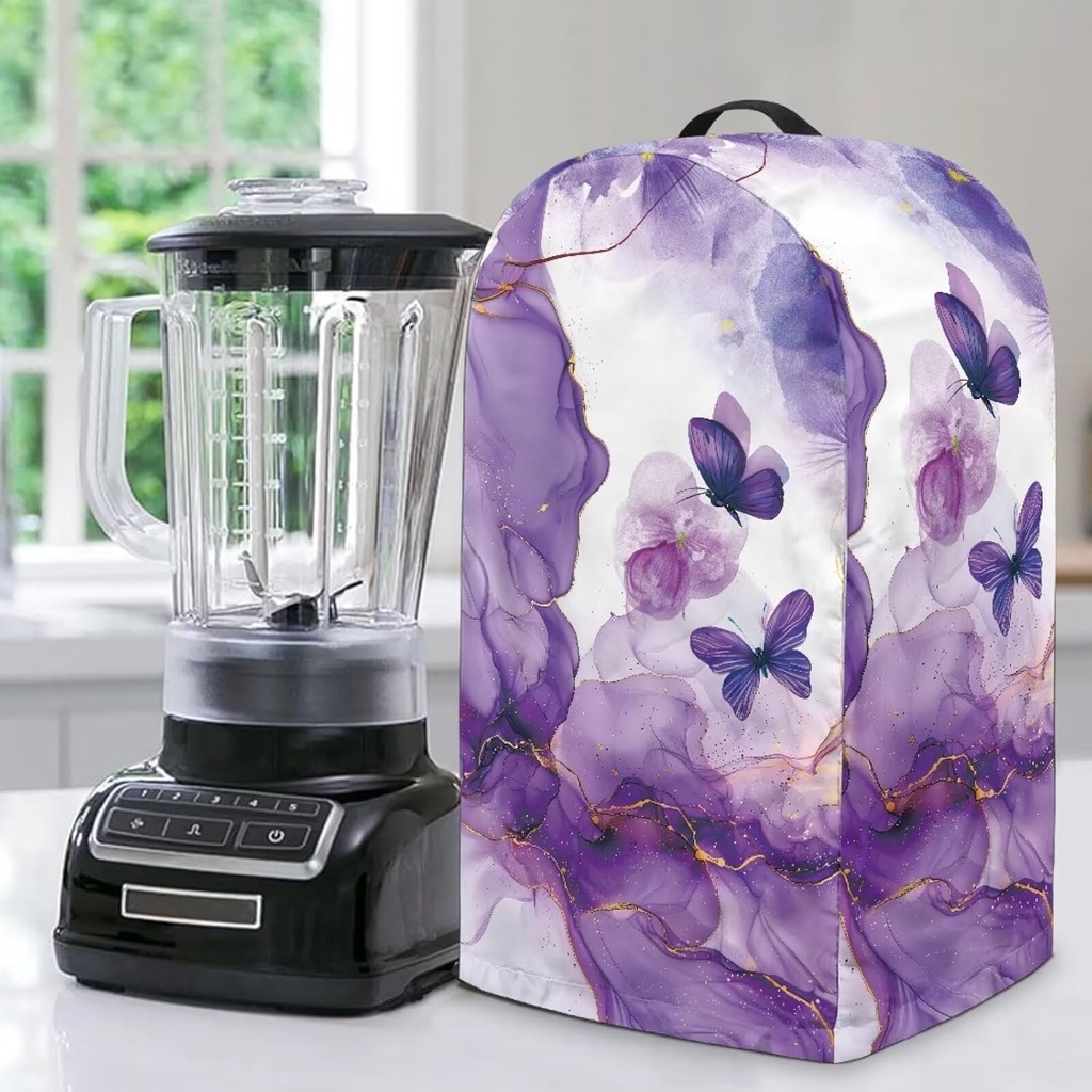 Food Processor Cover Waterproof Blender Cover Marble Butterfly Food Processor Hood with Adjustable Drawstring and Top Handle