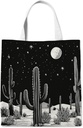 Western Black Canvas Tote Bag Gifts for Women, Black Desert Cactus Boho Aesthetic Canvas Tote Bags, Western Gifts Reusable Tote Bag for Women Cowboy Cowgirl