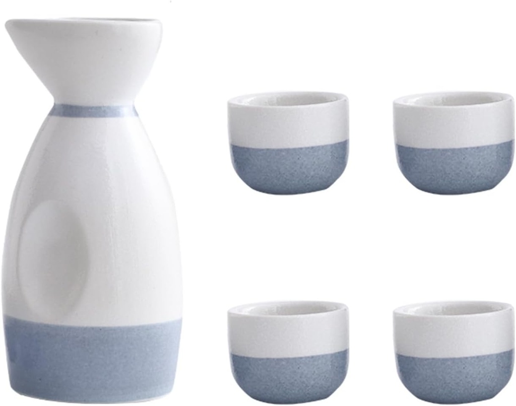 5 Piece Small Ceramic,Traditional Japanese Sake Cup Set, Hand Painted Design Porcelain Pottery Ceramic Wine Glasses,with 4 Sake Cups,1 Sake Pot black