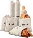 6 Pcs Linen Bread Bags Reusable Bread Bags for Homemade food Large Drawstring Artisan Homemade Food Storage Wedding Gift for Home Bakery, 12 x 15'', 6 x 26''