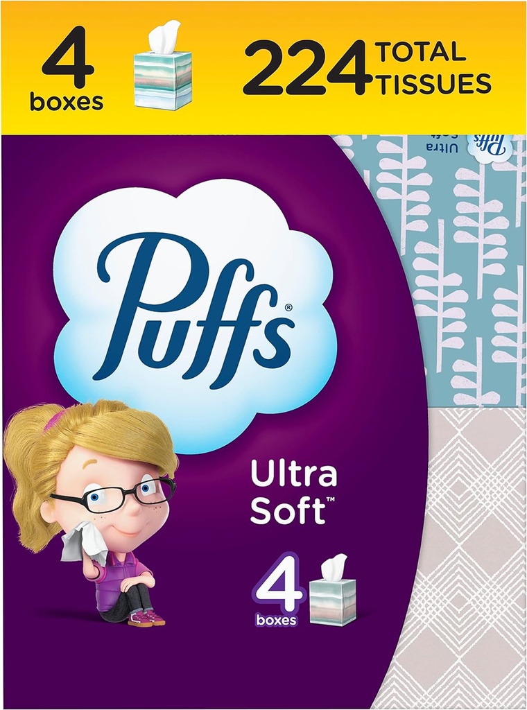 Puffs Ultra Soft Facial Tissues, 4 Cubes, 56 Facial Tissues Per Box