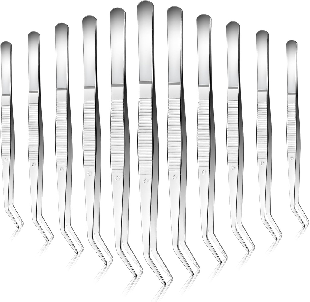 35 Pcs Carbon Steel Tweezers with Curved Serrated Tip, Multipurpose Craft Tweezers Non-Slip Forceps for Sewing Repairing
