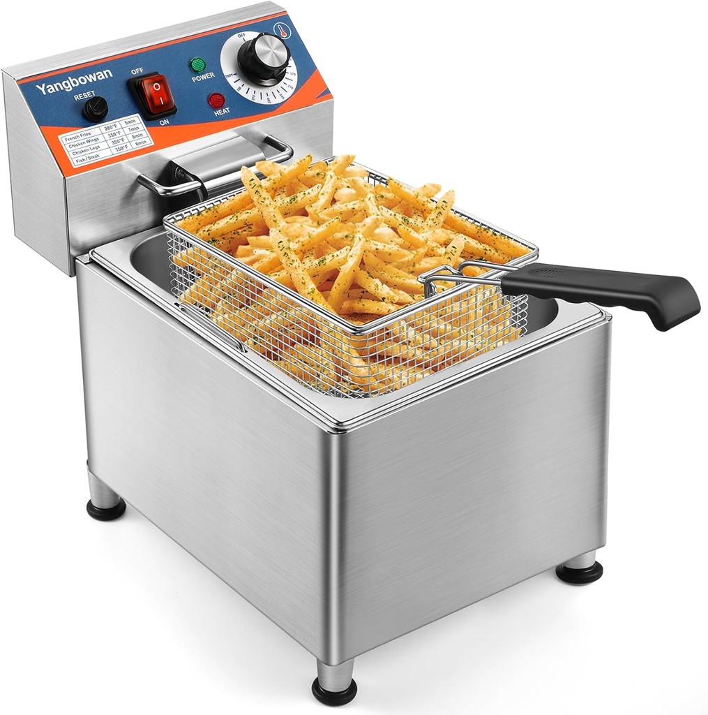 12L Commercial Deep Fryer,1800W Deep Fryer with Basket,Adjustable Temperature,Lid,Stainless Steel Body DeepFryer Pot,Electric Coumtertop Fryer for Commercial Restaurant Home Use