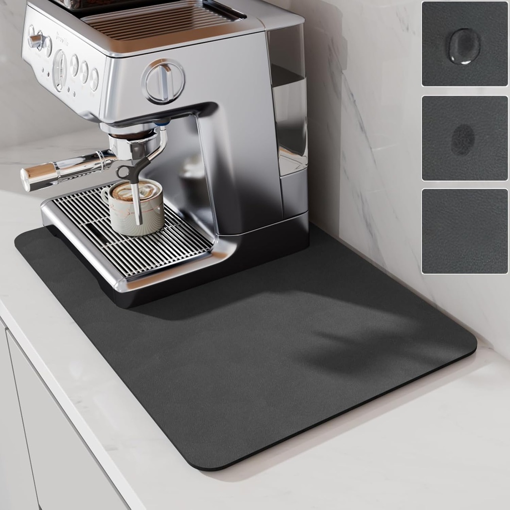 LIMNUO Coffee Mat Hide Stain Rubber, Coffee Maker Mat for Countertops, Backed Absorbent Dish Drying for Kitchen Counter (16"x20", Grey)