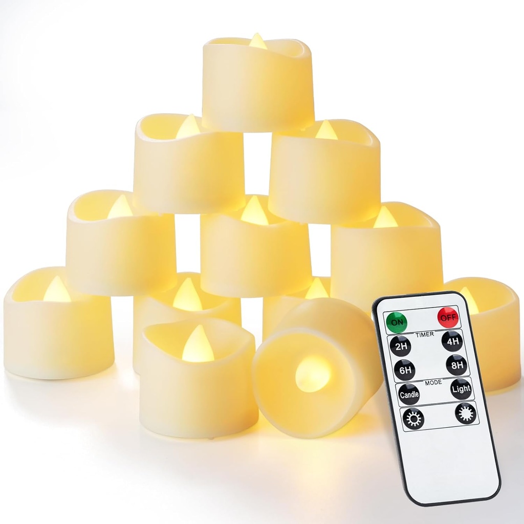 Homemory 12pcs Remote Timer LED Tea Lights Candles, 400+Hours Flickering Flameless Battery Operated Votive Candles for Tabletop Lighting, Centerpieces Decor, Holiday Decor