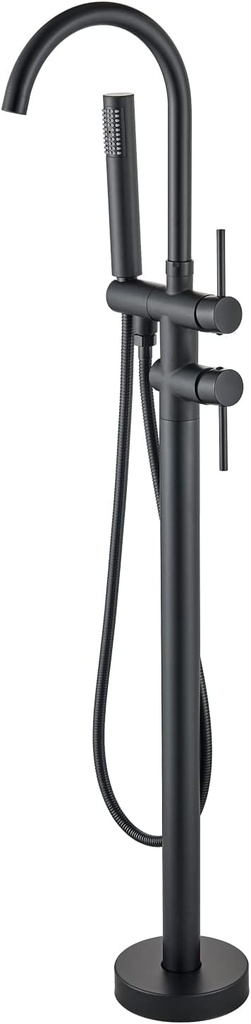 Senlesen Freestanding Tub Filler Bathtub Faucet Matte Black Floor Mounted Brass Faucets Single Handle with Hand Shower