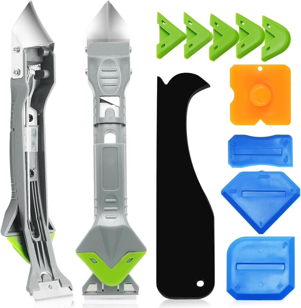 Caulking Tools, 5 in 1 Silicone Caulking Tool Kit, Sealant Finishing Tool, Sealant Finishing Tool & Grout Removal Tool with Adhesive Residue Scraper for Kitchen Bathroom Window, Sink Joint