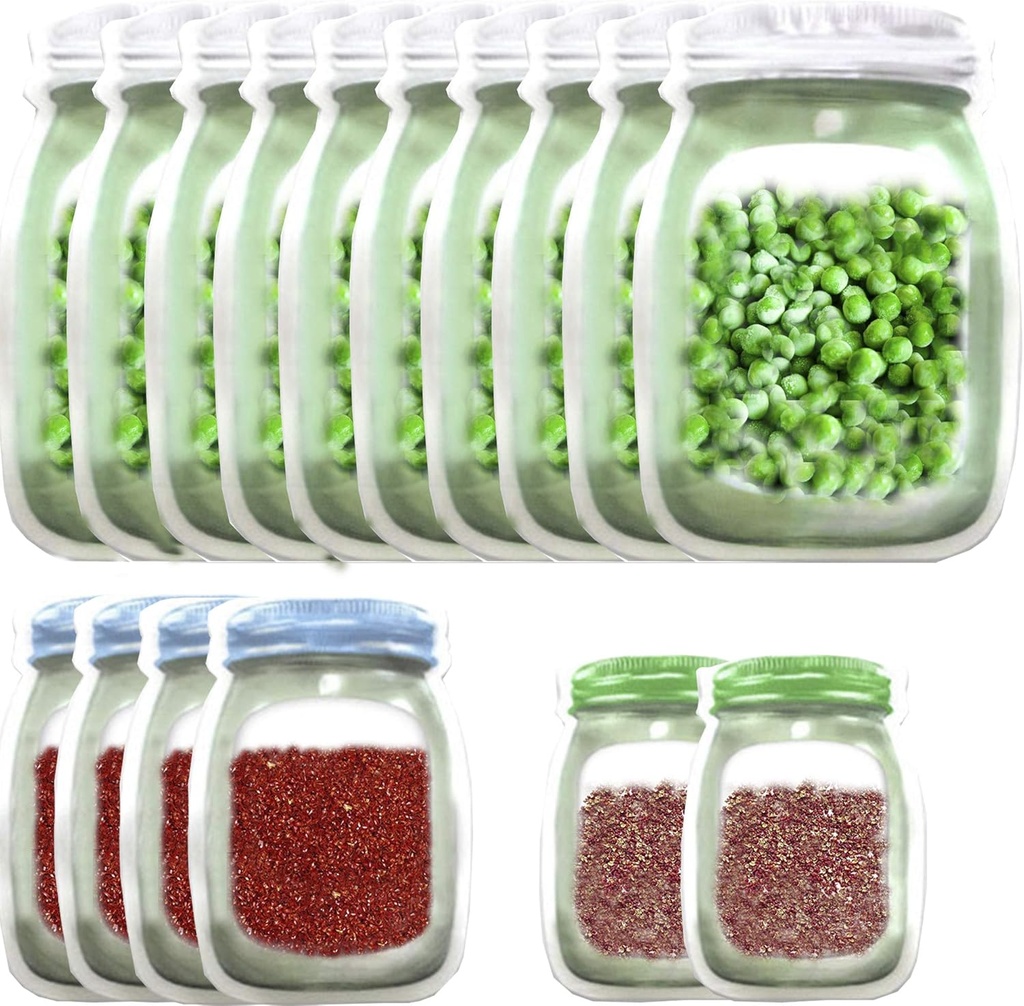 Enkrio 20 PCS Mason Jar Zipper Bags Storage Reusable Food Bag for Snack Sandwich Nuts Cookies Airtight Zipper Sealed Baggies Leak-Proof
