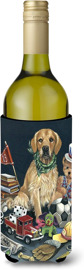 Caroline's Treasures PPP3103LITERK Golden Retriever Toys Wine Bottle Hugger Bottle Cooler Sleeve Hugger Machine Washable Collapsible Insulator Beverage Insulated Holder