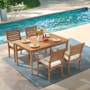 OC Orange-Casual 5 Piece Patio Dining Set, Outdoor Acacia Wood Furniture Set, Extendable Rectangular Solid Table and 4 Stackable Chairs for Lawn Backyard and Deck (Beige Cushion)