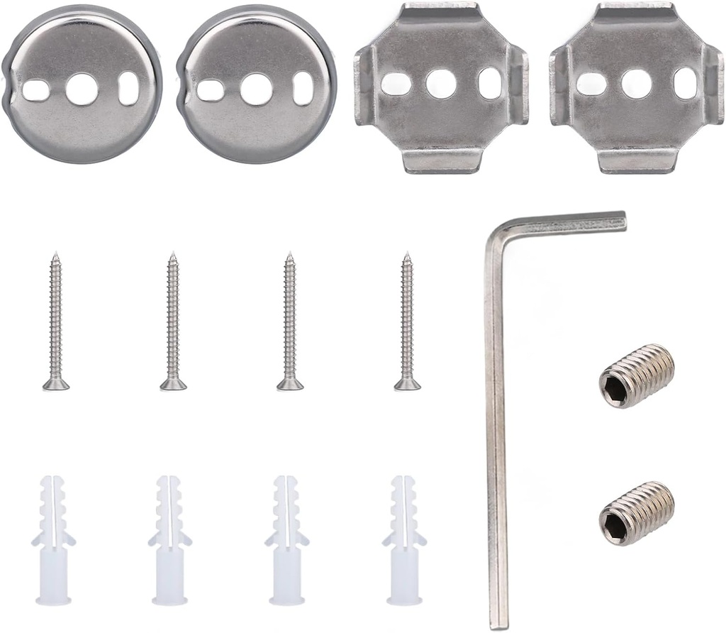 15pcs Towel Bar Replacement Parts Set kit, Stainless Steel Shower Bathroom Towel Bar Mounting Hardware with Round and Square Base Screws Wrench for Bathroom