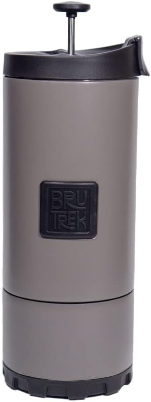 BruTrek OVRLNDR Travel Coffee French Press, 24 fl.oz Capacity, Double Wall Vacuum Insulated, Easy To Clean Removable Bottom, Locking No Spill Lid, On The Go Coffee Brewing (Storm Gray)