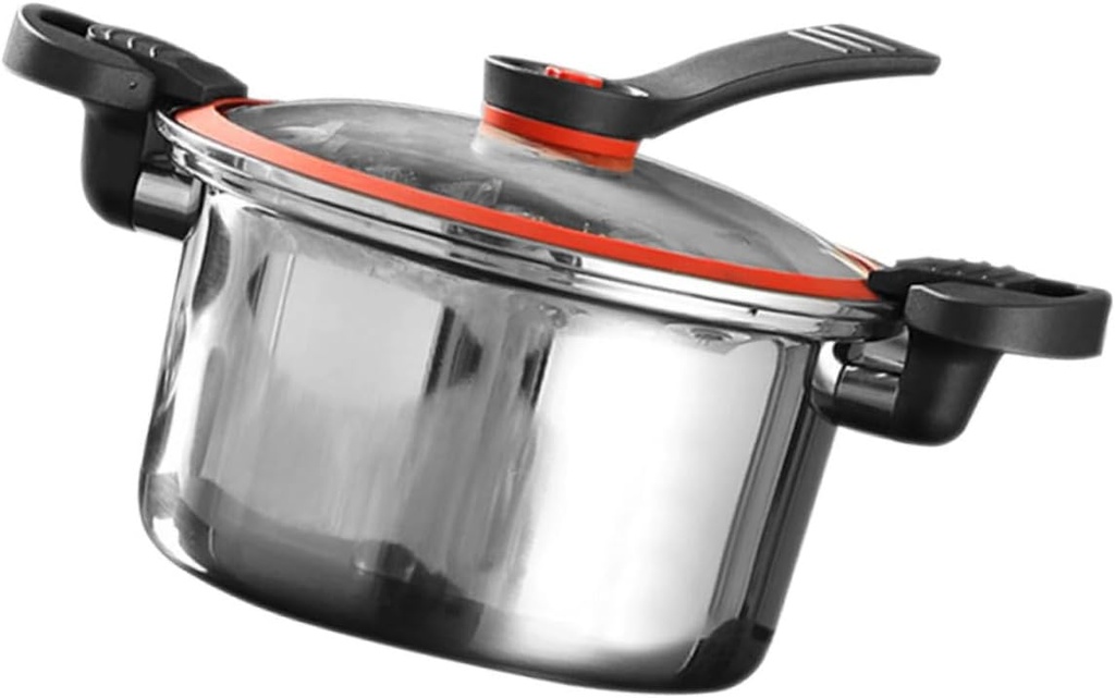 Alipis Stainless Steel Nonstick Micro Pressure Cooker for Soup Low Pressure Cooking Pot Double Handles Portable Household Kitchenware for Steaming and Slow Cooking
