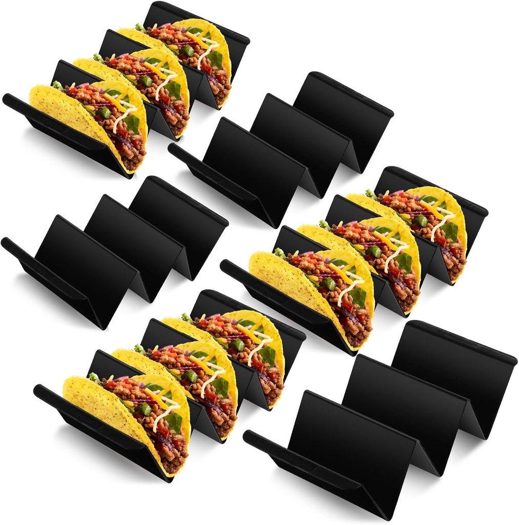 Baderke Mexico Taco Holder Stands Set of 6 Black Large Tray Plates Plastics Holder for Taco Night Tuesday Carnival Party Supplies, Dishwasher Microwave Safe
