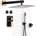 Shower Faucet Set, Matte Black and Rose Gold Rainfall Shower System Complete Wall Mounted for Bathroom with 10 Inch Square Shower Head and Handheld Shower Head Rain Mixer Combo Set