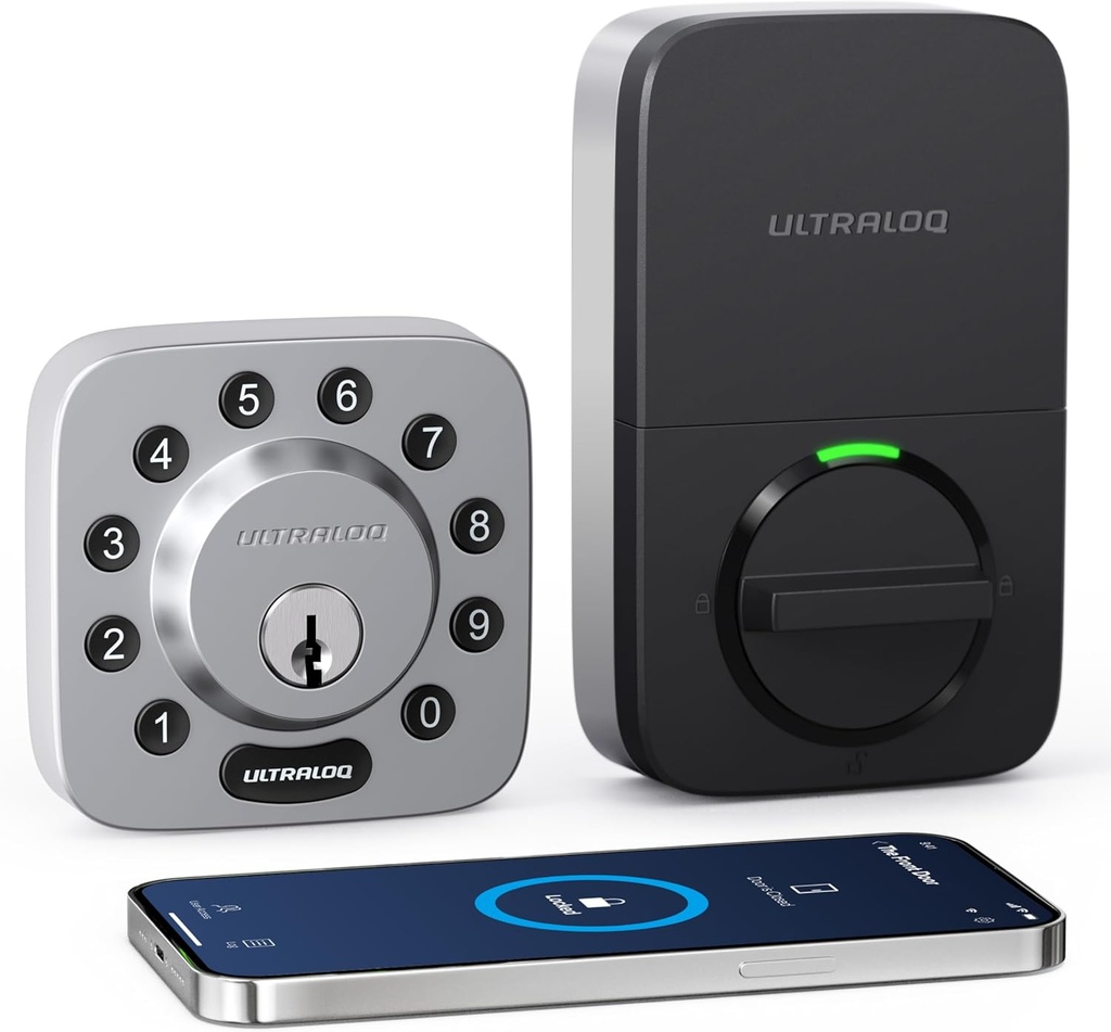 ULTRALOQ U-Bolt Smart Lock, 5 in 1 Keyless Entry Door Lock with Bluetooth, App Control, Backlit Keypad, Auto Unlock, Smart Deadbolt for Front Door, ANSI Grade 1, 1 Year Battery, Satin Nickel