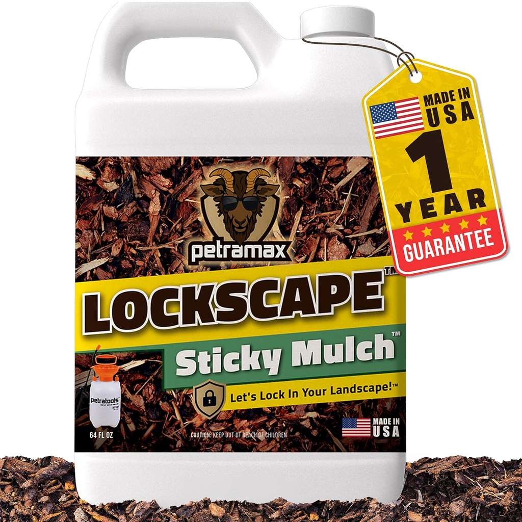 Lockscape Sticky Mulch Glue for Landscaping (64 Ounce) - Lasts Up to 2 Years, Non-Toxic, Ultra Concentrated Landscape Binder - Strong Mulch and Pine Straw Glue for Landscaping, Pine Straw & More