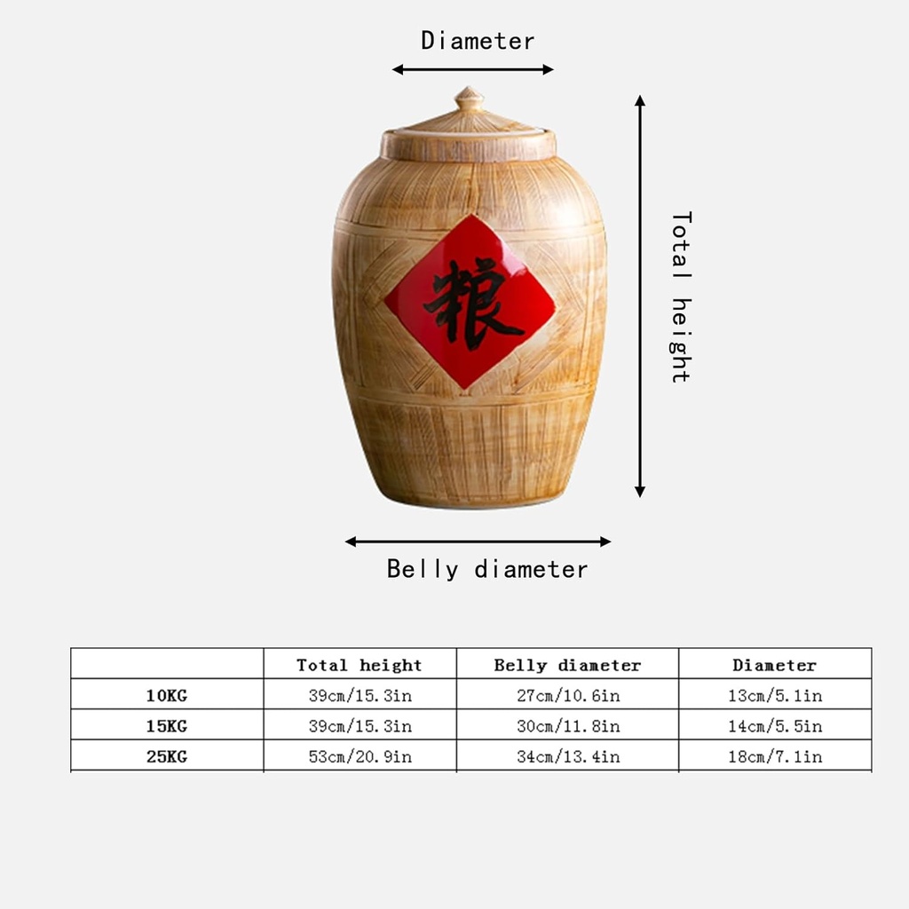 Ceramic Rice Container, Dispenser, Large Ceramic Jar For Rice, Ceramic Rice Bucket With Lid, Ceramic Rice Jar, Classic Food Storage Porcelain, Bucket Home Rice Storage Box, Sealed Rice 10KG(A,Capacit