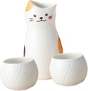 Luxshiny 1set Ceramic Sake Pot and Cups Traditional Japanese Saki Kettle Cute Cat Design Reusable Drinkware for Home Weddings and