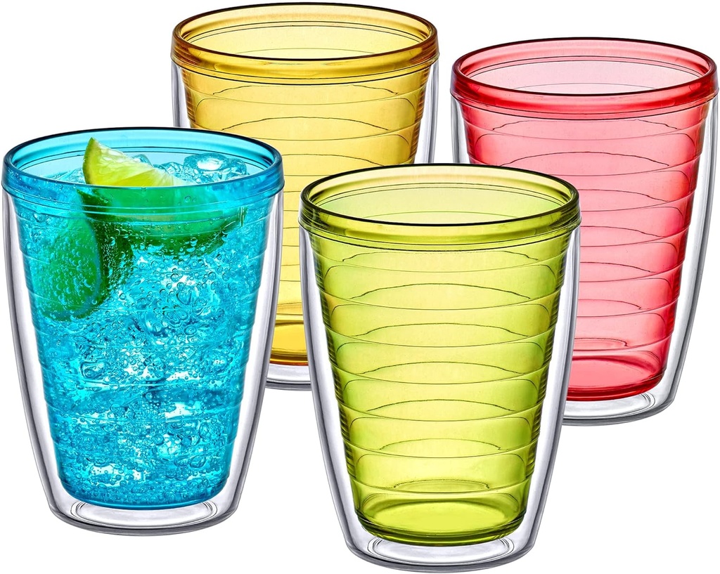 Amazing Abby - Alaska - 16-Ounce Insulated Plastic Tumblers (Set of 4), Double-Wall Plastic Drinking Glasses, Mixed-Color Reusable Plastic Cups, BPA-Free, Shatter-Proof, Dishwasher-Safe