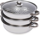 Steamer Pot Stainless Steel 3 Tier, 11in Cooking Stock Pot with Glass Lid, Multi-Functional Soup and Steaming Cookware, Steamer for Cooking with Steamers Basket for Vegetable, Dumplings, Soup, Food
