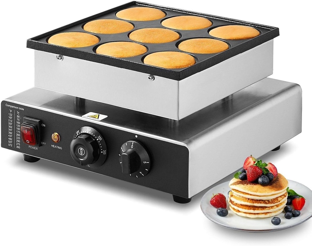 9PCS 76mm Dutch Pancake Maker Commercial Dorayaki Baker 850W Non-stick