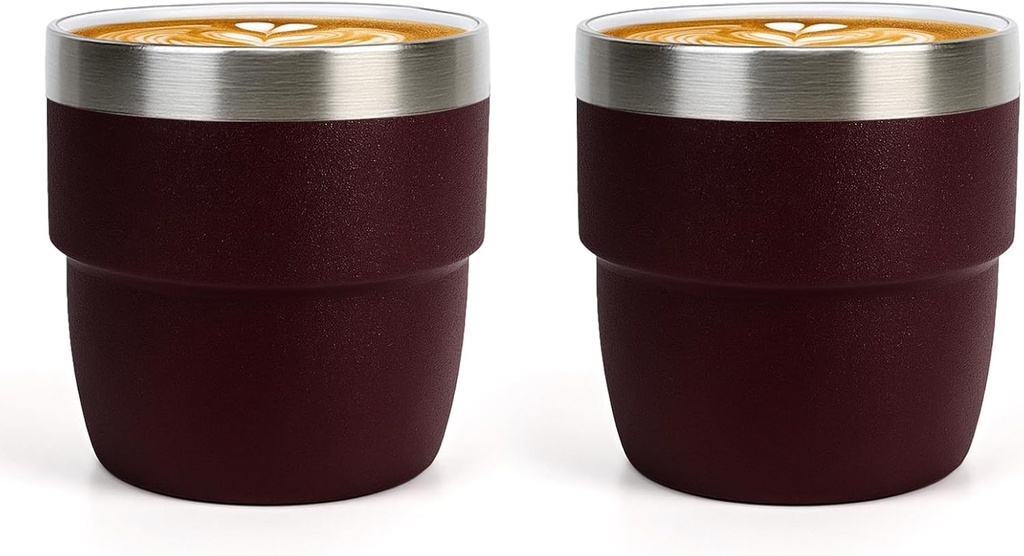 Zenbo 4 oz Espresso/Coffee Cups, Ceramic-Lined Double Wall Vacuum Insulated 18/8 Stainless Steel, Stackable & Dishwasher Safe, Space-Saving, Compatible with Most Espresso & Coffee Makers, 2 Pack