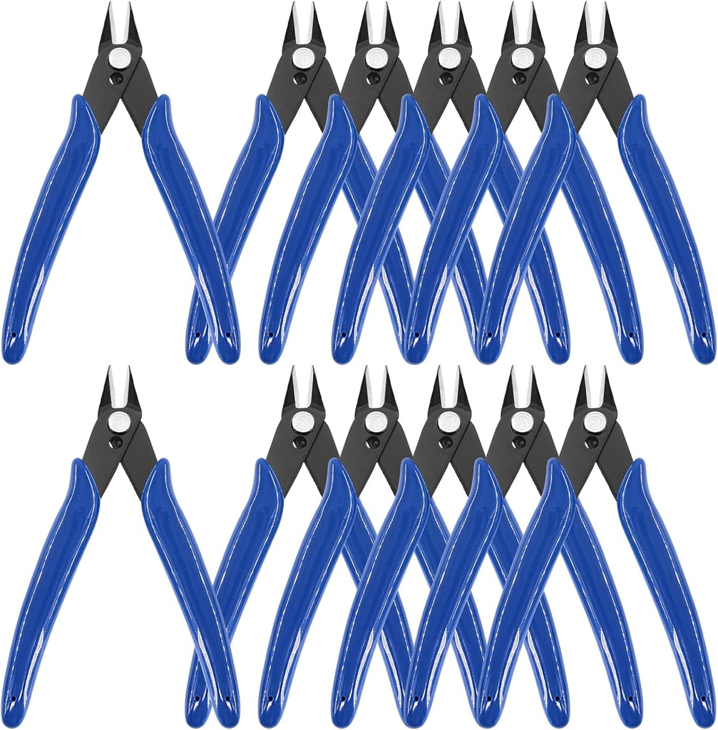 Keadic 12Pcs 5" Wire Cutters with Internal Spring and Soft Rubber Handle, Mini Flush Cutters, Micro Cutting Pliers Wire Nippers, Small Side Cutters for Hobby Modeling Jewelry Electronic Crafts (Blue)