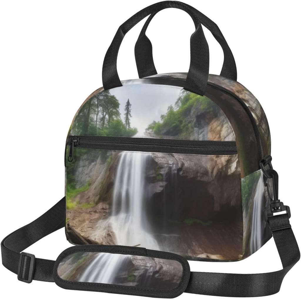 Mountain Waterfall print Lunch Bag Reusable Insulated Lunch Boxes Cooler Tote Bags For Work Office Picnic Travel