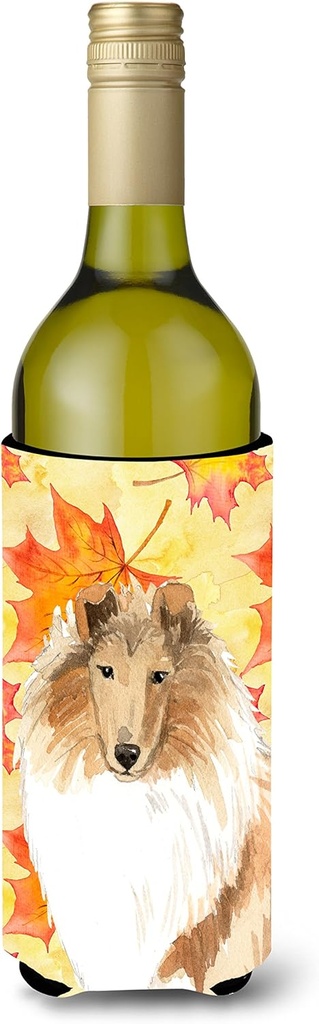 Caroline's Treasures CK1830LITERK Fall Leaves Rough Collie Wine Bottle Hugger Bottle Cooler Sleeve Hugger Machine Washable Collapsible Insulator Beverage Insulated Holder