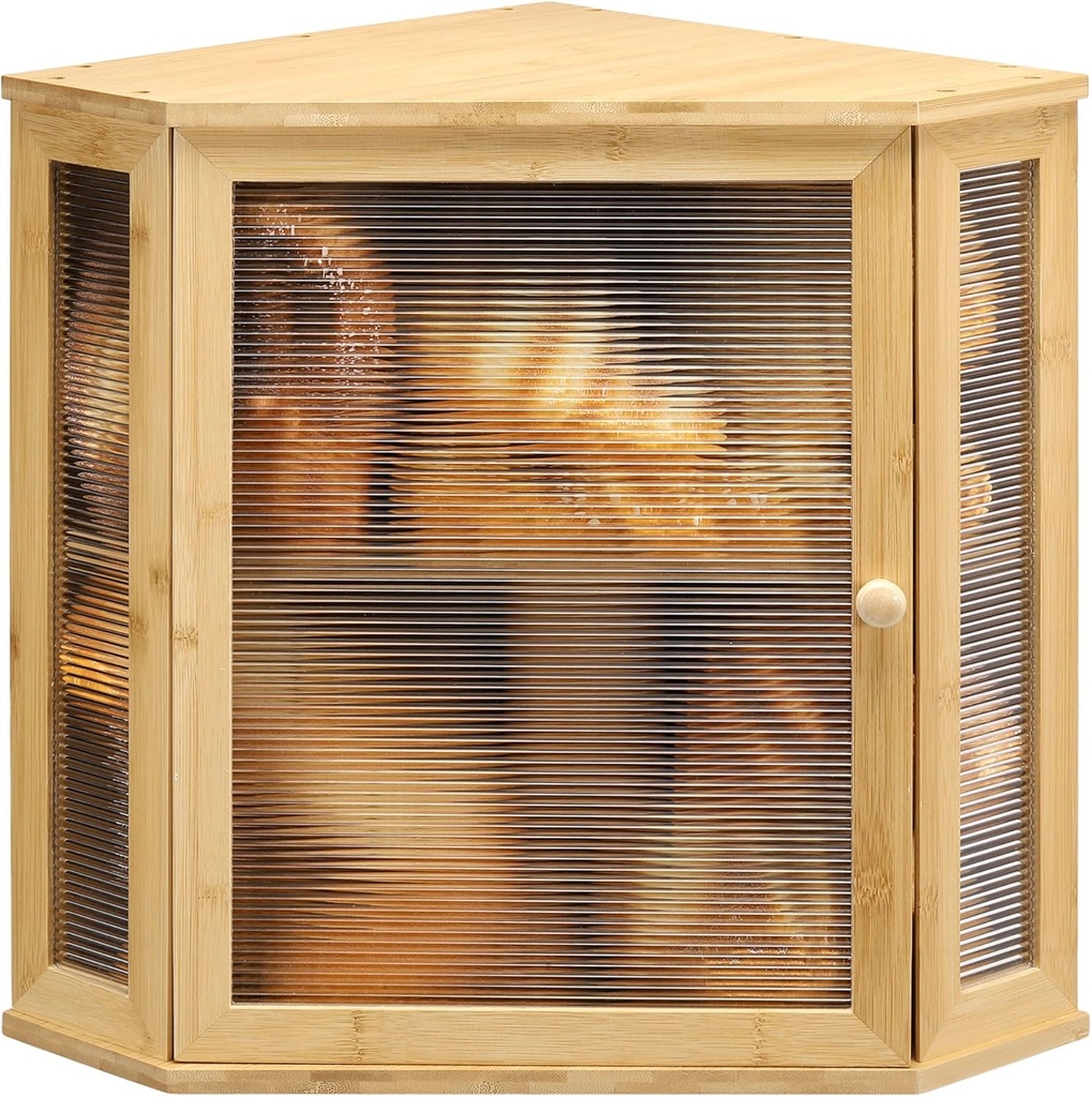 Corner Bread Box for Kitchen Countertop - Bamboo Large Capacity Bread Storage Bin with Acrylic Wavy Door Panel,Bread Box (Natural,Extra Large)