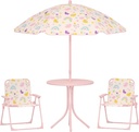 Qaba Kids Picnic Table and Chair Set, Outdoor Activity Table with Foldable Chairs, Removable Umbrella, Rainbow Pattern Toddler Patio Furniture for Backyard, Garden, Pink