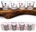 LENITH] Korean Soju Shot Glasses Sets, 1.7 oz, Character Clear Glass, Heart Shaped Glass for Whiskey,Tequila and Liquor. (Characters)