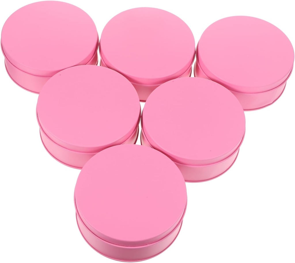 PRETYZOOM 6pcs Large Round Tinplate Cookie Candy Storage Boxes Pink Metal Gift Packaging Containers with Ample Space for Snacks Keys Coins and Stylish Home Organization