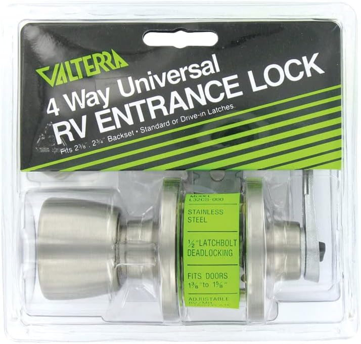 Valterra L32CS000 Knob/Lever Stainless Lockset with 1-Piece Latch housing with 1/2 Inch Latch Bolt, (Pack of 1)