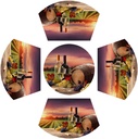 PVC Wine Placemats - Set of 4 with Round Centerpiece, Farm Red Grape Barrel Goblet Sunset Wedge Table Mats - Heat Resistant, Washable, Perfect for Kitchen, Dining, Christmas Party